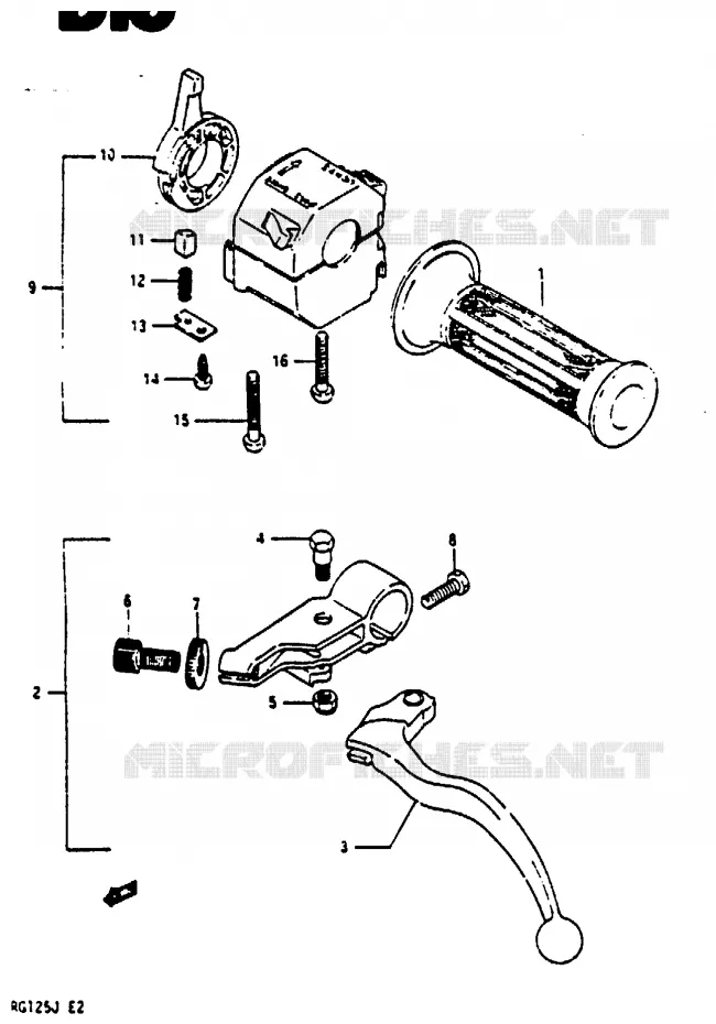 ENSEMBLE POIGNEE GAUCHE (MODELE G F.NO. 102308~/H/J) Suzuki MOTO 125 RG 1987  RG125UCH(G/H/J)