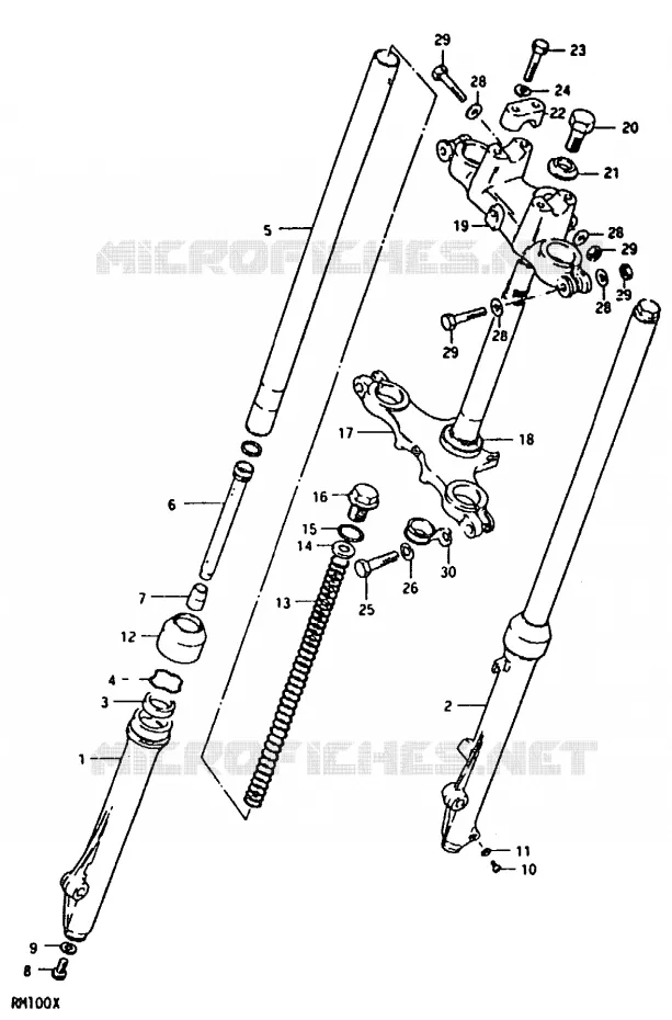 FOURCHE AVANT (RM100T, RM100X) Suzuki MOTO 100 RM 1992  RM100N(N/T/X)
