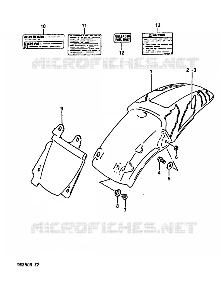 GARDE BOUE ARRIERE (MODELE N) Suzuki MOTO 250 RM 1990  RM250L(K/L/M/N)