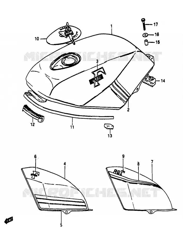 RESERVOIR D'ESSENCE (MODELE D/E/F) Suzuki MOTO 50 RG 1988  RG50J(D/E/F/1/G/J/K)