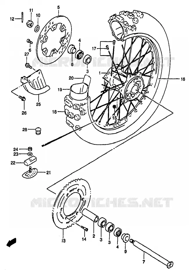 ROUE ARRIERE (MODELE Y) Suzuki MOTO 250 RM 1998  RM250W(T/V/W/X/Y)