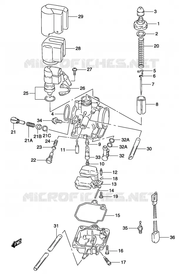 CARBURATEUR (MODELE AY50 K3/K4) Suzuki SCOOTER 50 KATANA 2002  AY50K2(P19)