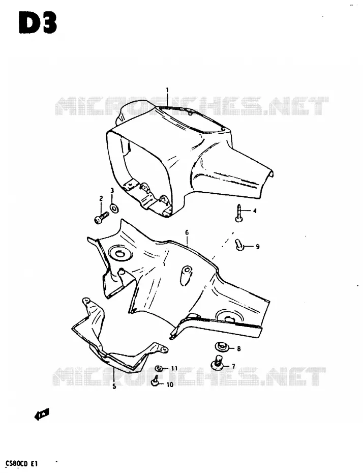 CARENAGE DE GUIDON (E2, E17, E22) Suzuki SCOOTER 80 CS 1983  CS80LD