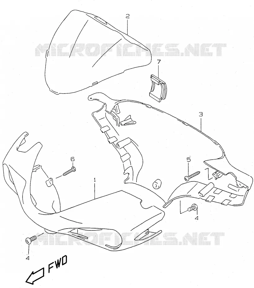 CARENAGE DE GUIDON (model AY50 Y) Suzuki SCOOTER 50 KATANA 2000  AY50Y(V/W/X/Y)