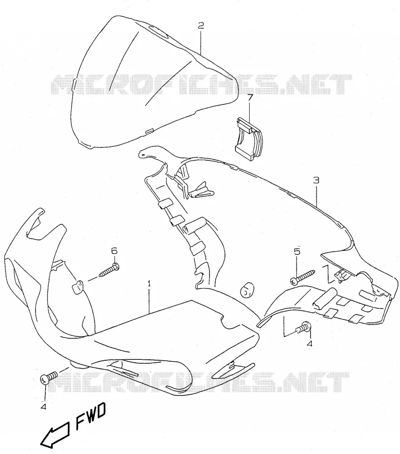 CARENAGE DE GUIDON (model AY50W/WR Y) Suzuki SCOOTER 50 KATANA 1999  AY50WX(V/W/X/Y)