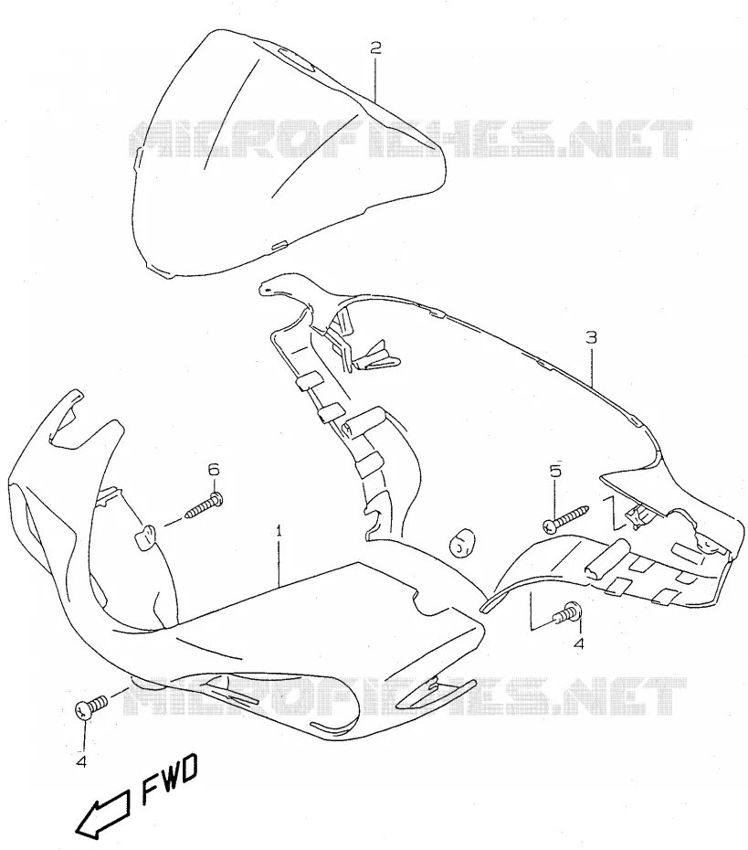 CARENAGE DE GUIDON (model AY50WR K1) Suzuki SCOOTER 50 KATANA 1997  AY50WV(V/W/X/Y)