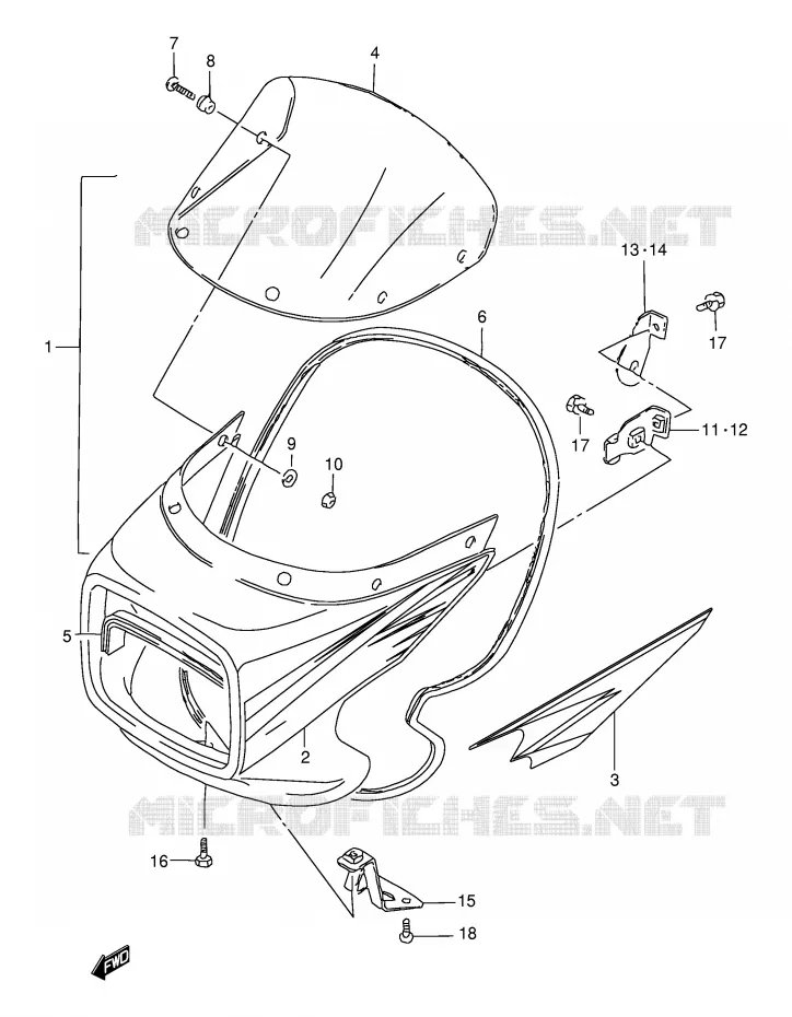 CARENAGE TETE DE FOURCHE (MODELE W P9) Suzuki MOTO 115 AP 1998  AX115SW(E71)