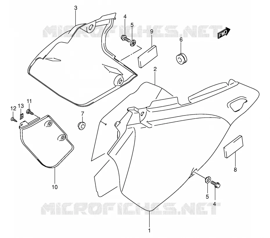CARENAGES ARRIERE  (MODELE K3/K4) Suzuki MOTO 400 DR-Z 2001  DR-Z400K1(E1)