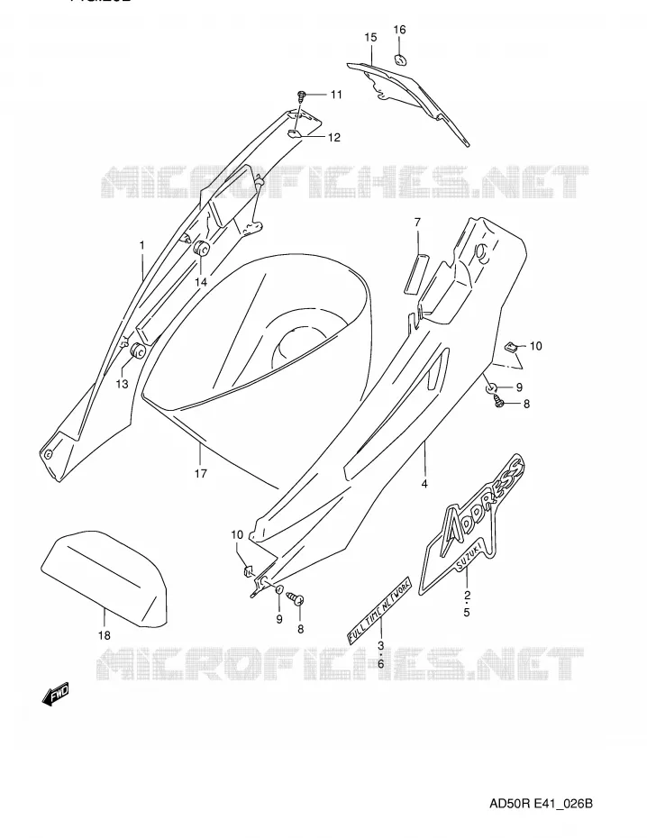 CARENAGES ARRIERE  (MODELE M E41,P9,E94) Suzuki SCOOTER 50 AD 1994  AD50WFR(E41)