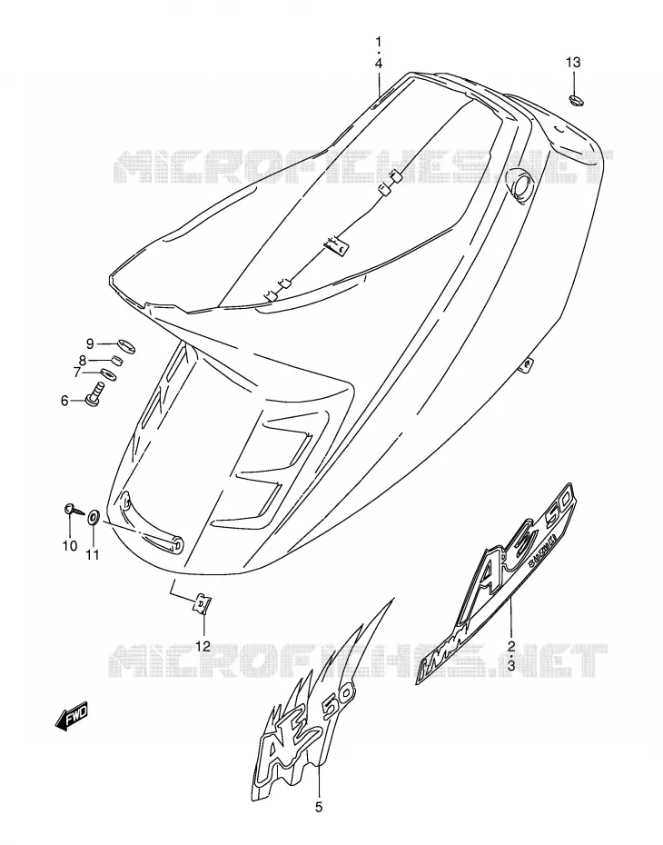 CARENAGES ARRIERE  (MODELE N/P/R/T) Suzuki SCOOTER 50 AE 1990  AE50L(E1)