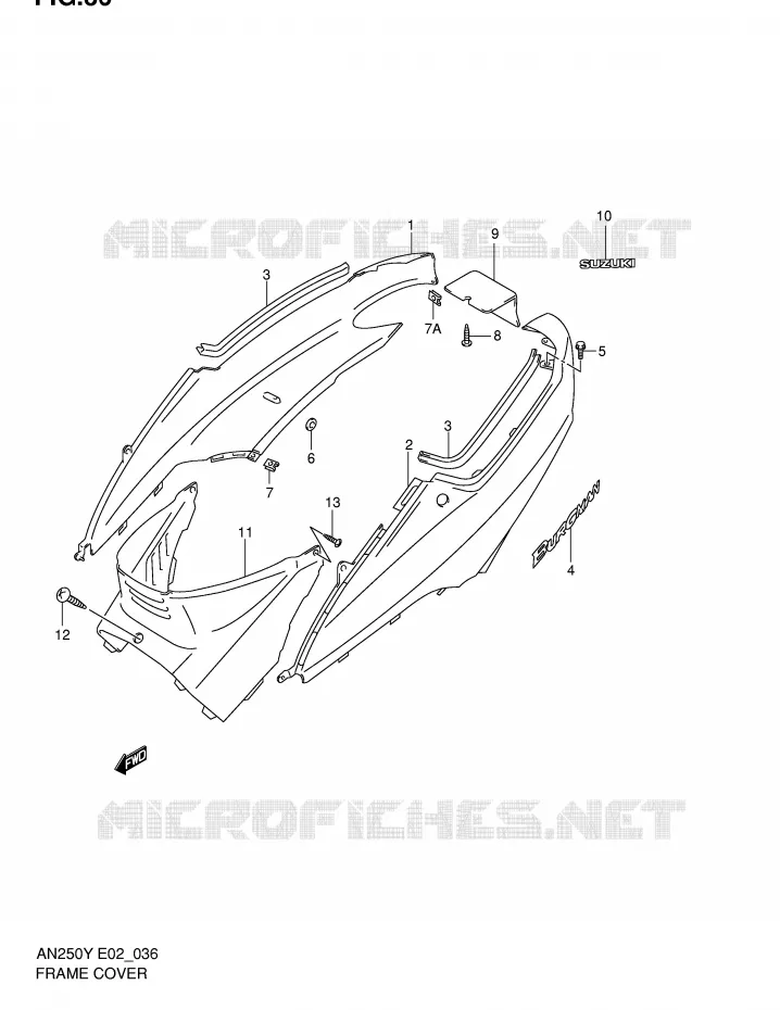 CARENAGES ARRIERE  (MODELE W/X) Suzuki SCOOTER 250 BURGMAN 1998  AN250W(E2)