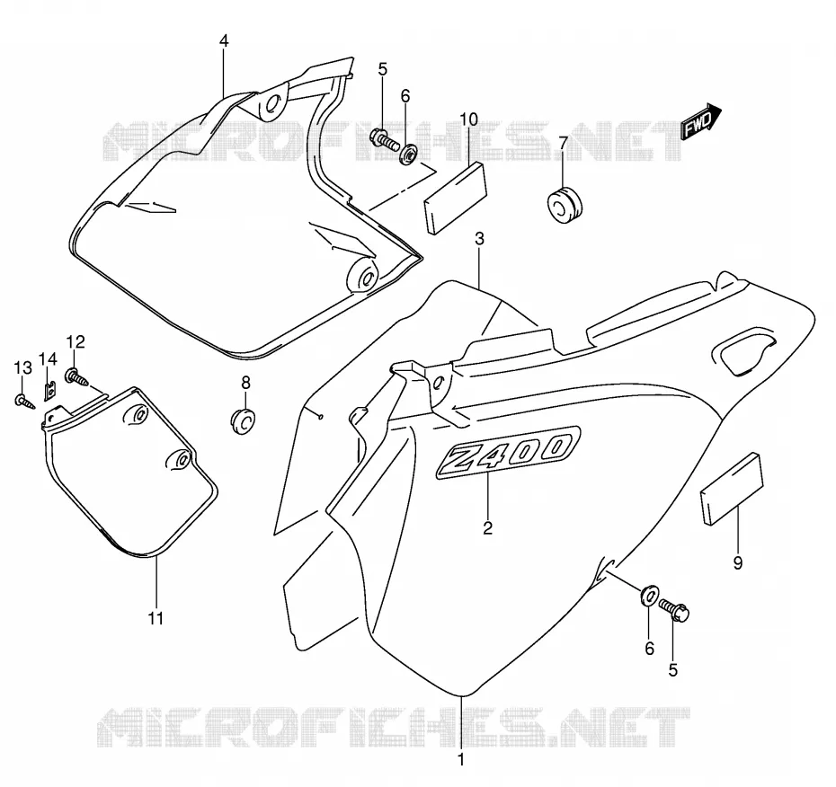 CARENAGES ARRIERE  (MODELE Y) Suzuki MOTO 400 DR-Z 2003  DR-Z400K3(E1)