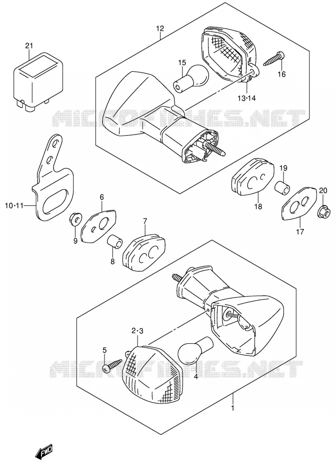 CLIGNOTANTS (MODELE Y/K1) Suzuki MOTO 400 DR-Z 2004  DR-Z400SK4(E2)