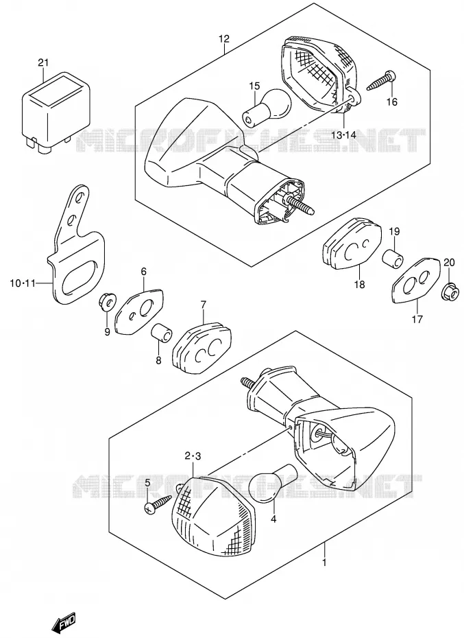 CLIGNOTANTS (MODELE Y/K1) Suzuki MOTO 400 DR-Z 2004  DR-Z400SK4(E3/E28)