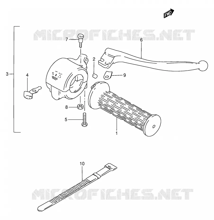 ENSEMBLE LEVIER - COMMODO DROIT Suzuki MOTO 120 BX 1994  BX120R(P97)