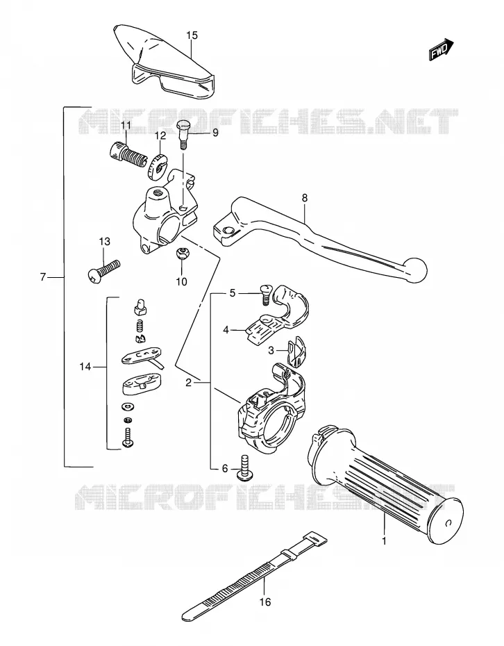 ENSEMBLE LEVIER - POIGNEE DROITE Suzuki MOTO 115 AP 1998  AX115SW(E71)