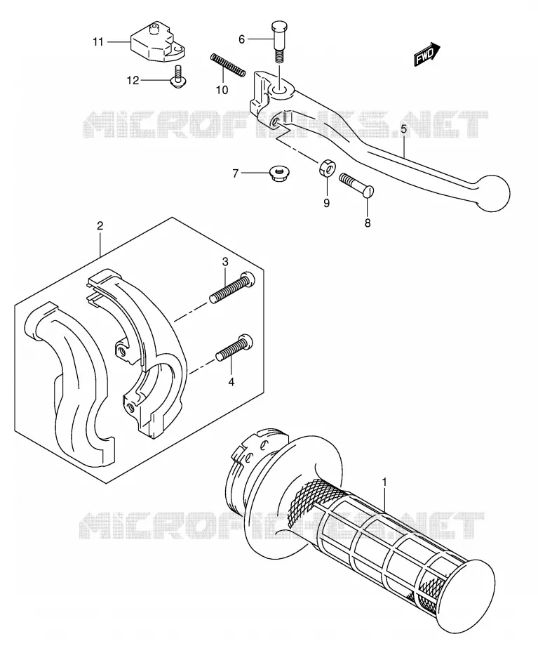 ENSEMBLE LEVIER - POIGNEE DROITE Suzuki MOTO 400 DR-Z 2005  DR-Z400SK5(E2)