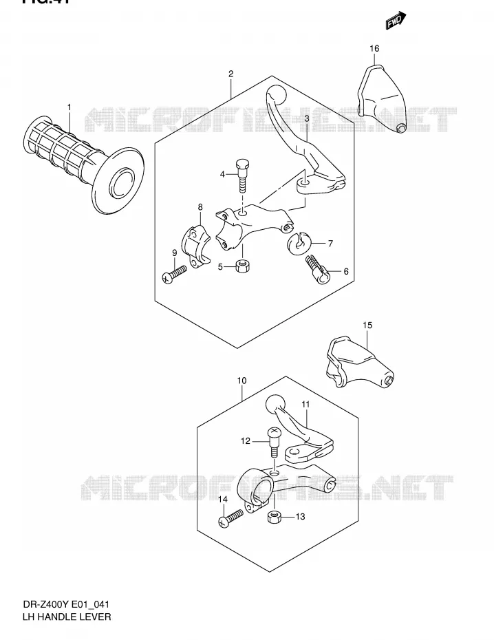 ENSEMBLE LEVIER - POIGNEE GAUCHE (DR-Z400Y/K1/K2/K3/K4 E1) Suzuki MOTO 400 DR-Z 2004  DR-Z400K4(E1)