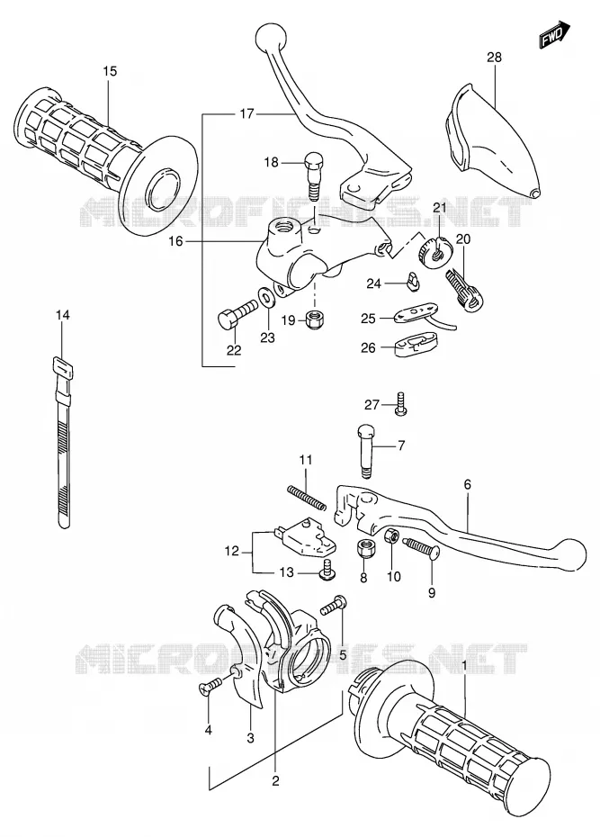ENSEMBLE LEVIERS - POIGNEES (E6) Suzuki MOTO 200 DF 1996  DF200ET(E24)