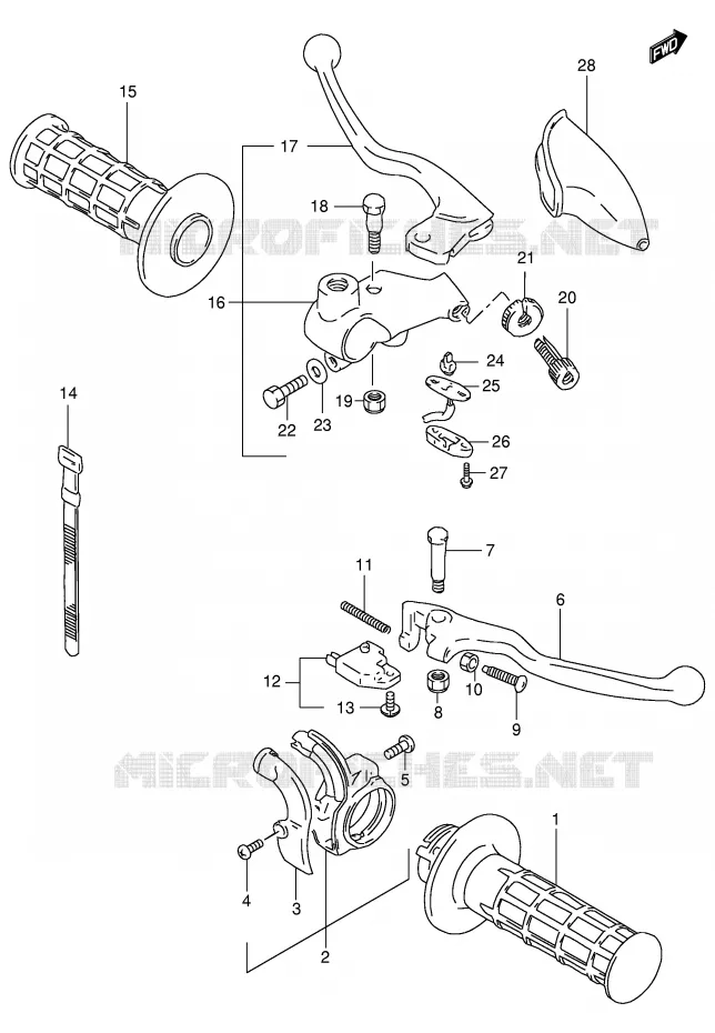 ENSEMBLE LEVIERS - POIGNEES Suzuki MOTO 125 DF 2000  DF125EY(E4)