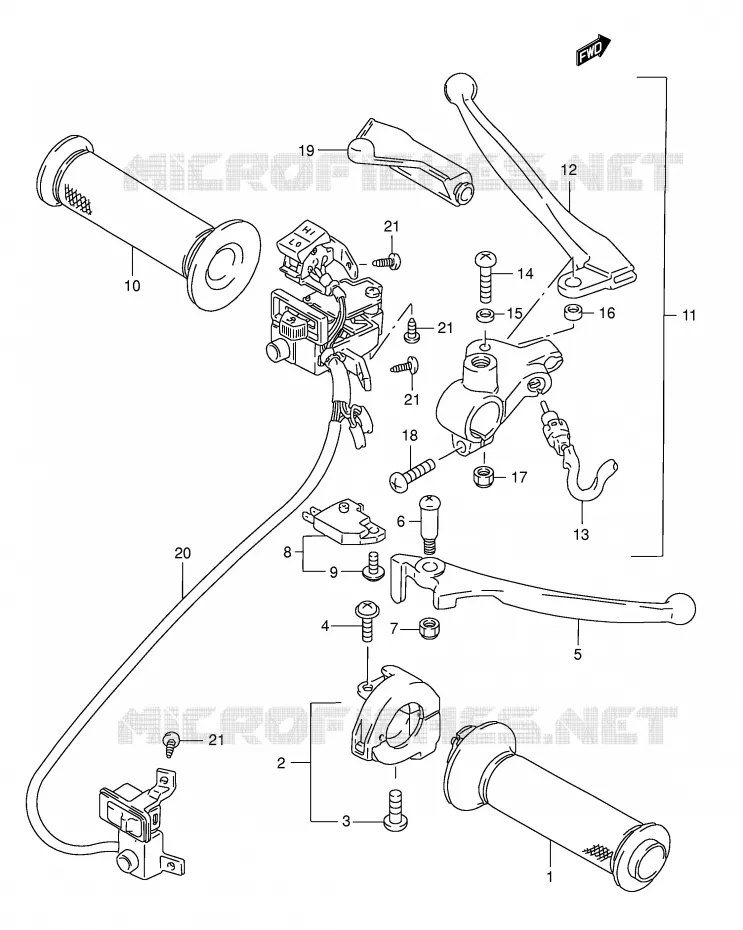 ENSEMBLE LEVIERS - POIGNEES Suzuki SCOOTER 125 BURGMAN 1998  AN125W(E2)