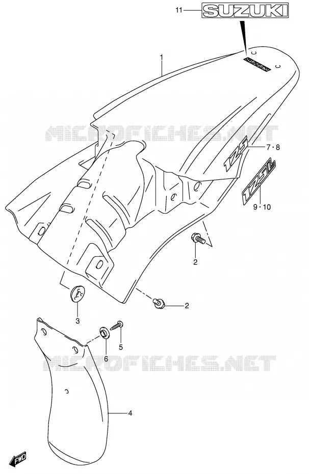 GARDE BOUE ARRIERE (MODELE K4/K5/K6) Suzuki MOTO 125 DR-Z 2004  DR-Z125K4(E3/E28)