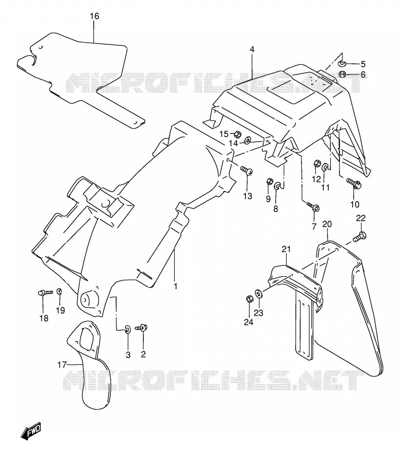 GARDE BOUE ARRIERE Suzuki MOTO 200 DF 1997  DF200EV