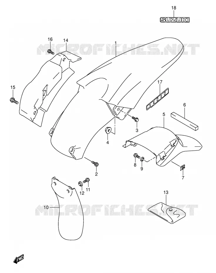 GARDE BOUE ARRIERE Suzuki MOTO 400 DR-Z 2006  DR-Z400EK6(E3/E28)