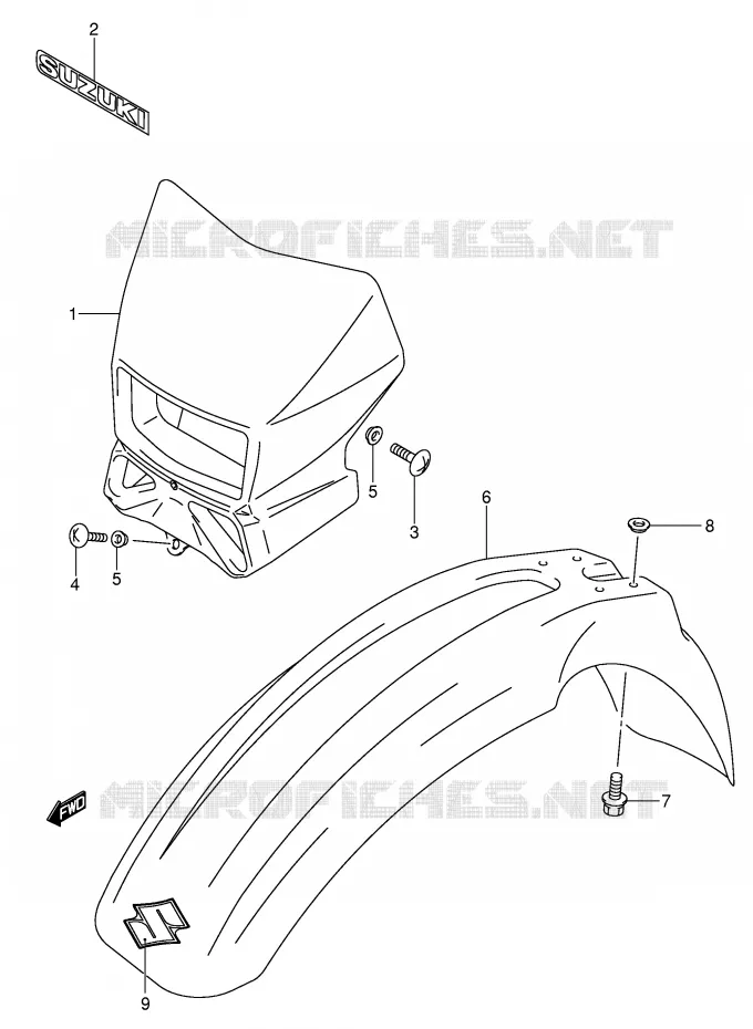 GARDE BOUE AVANT (DR-Z400EK2/EK3/EK4 E24) Suzuki MOTO 400 DR-Z 2004  DR-Z400EK4(E1)
