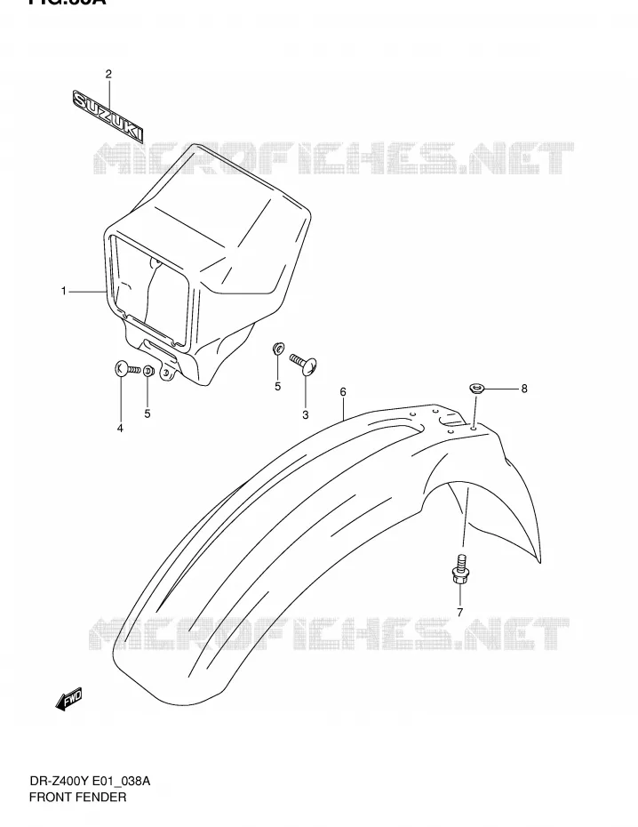 GARDE BOUE AVANT (DR-Z400EY/EK1 E24) Suzuki MOTO 400 DR-Z 2002  DR-Z400EK2(E1)
