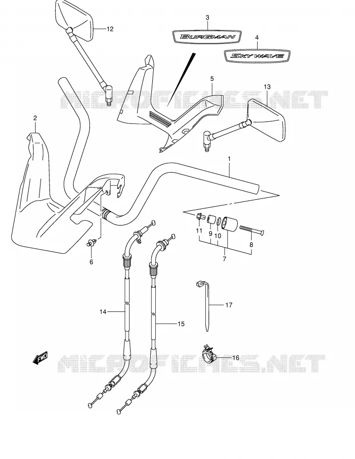GUIDON (MODELE K4/K5/K6) Suzuki SCOOTER 250 BURGMAN 2005  AN250K5(E2)