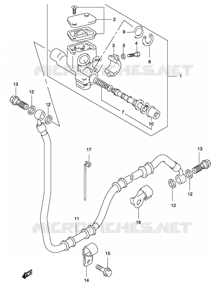 MAITRE CYLINDRE DE FREIN ARRIERE (MODEL AY50WR K1/K2/ AY50W K3/K4) Suzuki SCOOTER 50 KATANA 2002  AY50K2(P19)