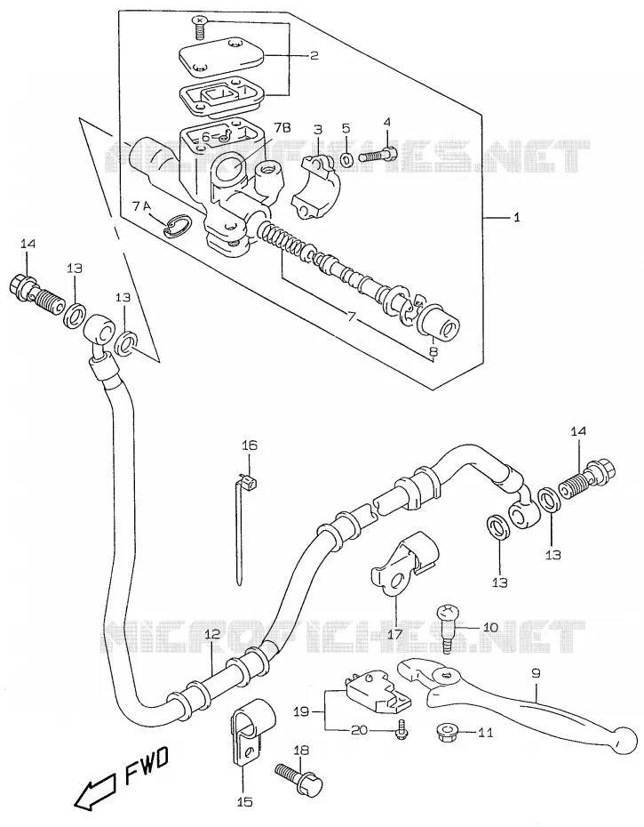 MAITRE CYLINDRE DE FREIN ARRIERE (model AY50W/WR X/Y/K1) Suzuki SCOOTER 50 KATANA 2001  AY50K1(V/W/X/Y)