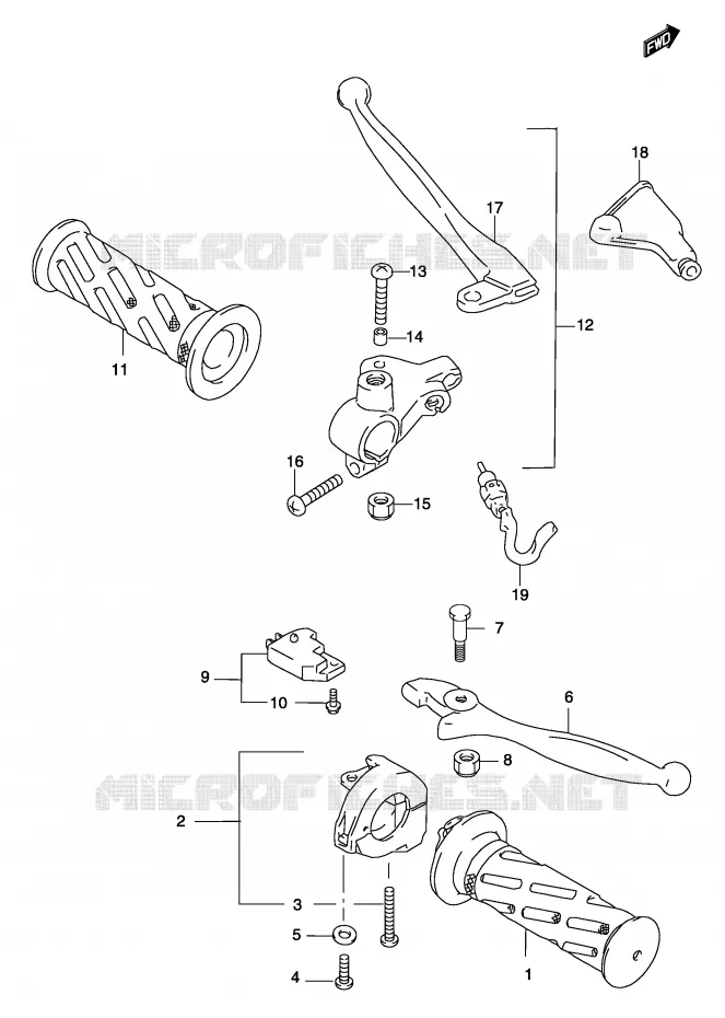 POIGNEE (MODELE AY50) Suzuki SCOOTER 50 KATANA 2004  AY50WK4(P19)