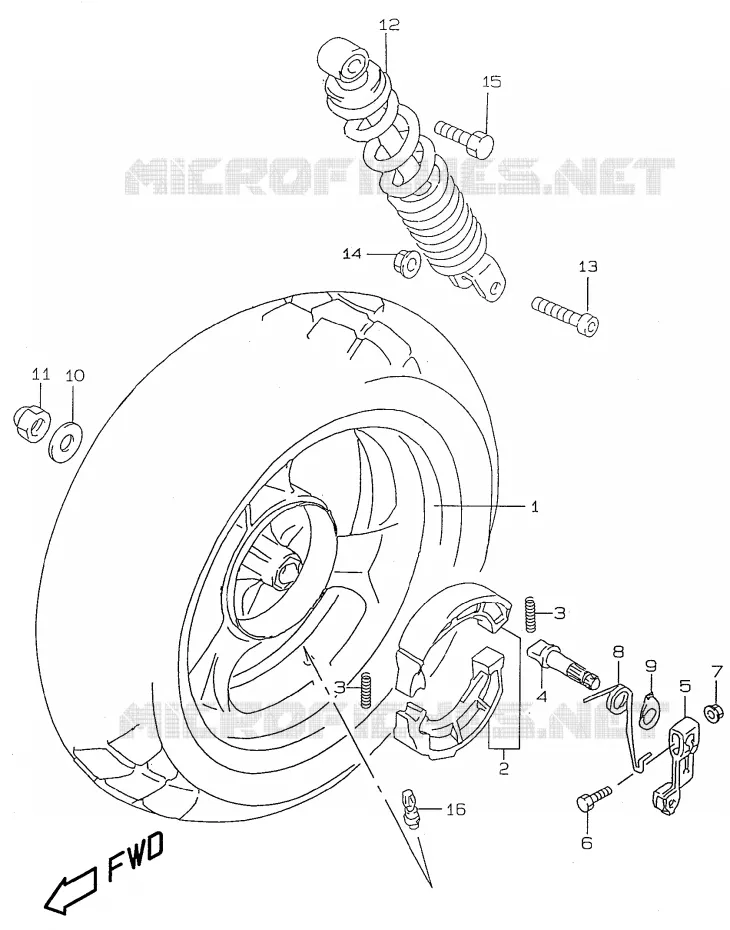 ROUE ARRIERE (model AY50 K1) Suzuki SCOOTER 50 KATANA 1998  AY50W(V/W/X/Y)