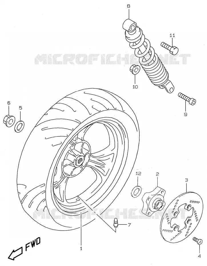 ROUE ARRIERE (model AY50W/WR X) Suzuki SCOOTER 50 KATANA 1998  AY50WRW(V/W/X/Y)