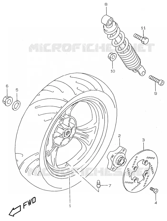 ROUE ARRIERE (model AY50W/WR Y) Suzuki SCOOTER 50 KATANA 2000  AY50Y(V/W/X/Y)