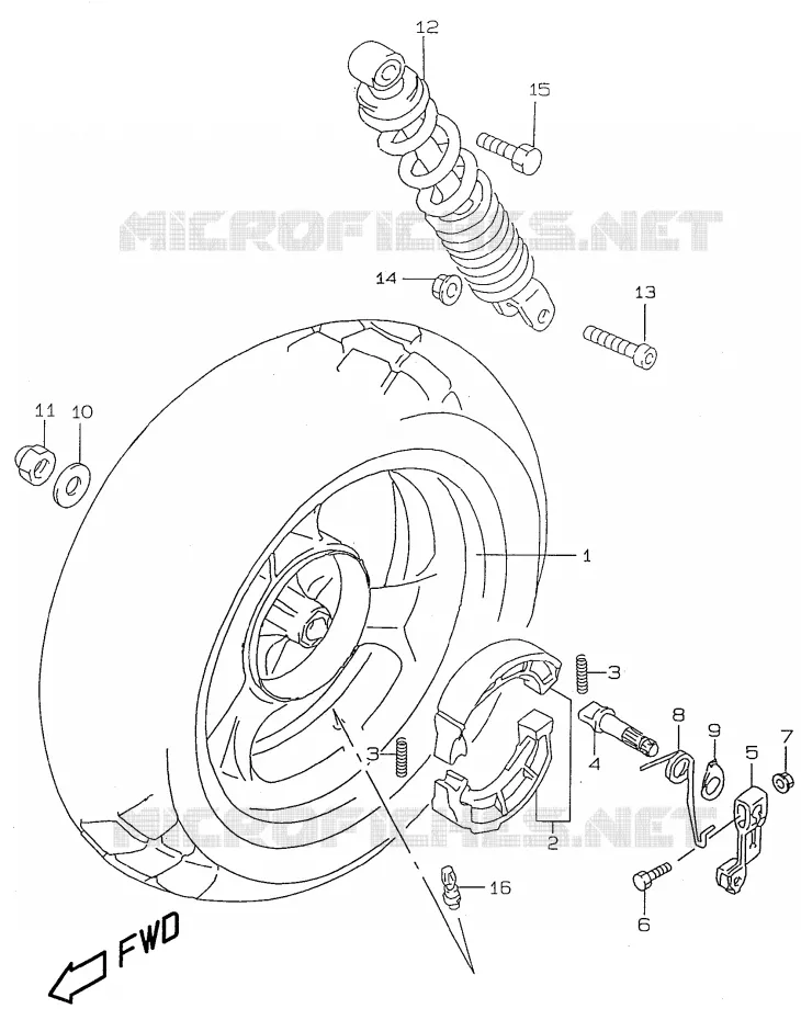 ROUE ARRIERE (model V/W and model AY50 X/Y) Suzuki SCOOTER 50 KATANA 1998  AY50WRW(V/W/X/Y)