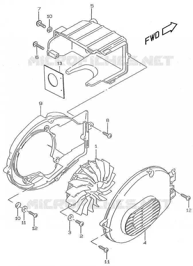 VENTILATEUR (model AY50) Suzuki SCOOTER 50 KATANA 2001  AY50K1(V/W/X/Y)