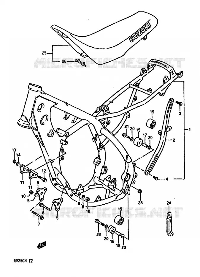 CADRE - SELLE Suzuki MOTO 250 RM 1992  RM250 N (E02,E04,E24)