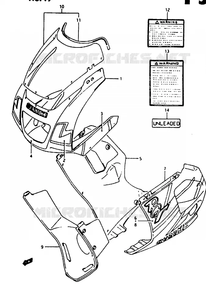 CARENAGES - ETIQUETTES (MODELE N A0Y) Suzuki MOTO 125 RG 1992  RG125FN(N/P/R)
