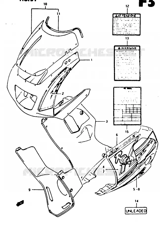 CARENAGES - ETIQUETTES (MODELE P ILE) Suzuki MOTO 125 RG 1992  RG125FUN(N/P/R)