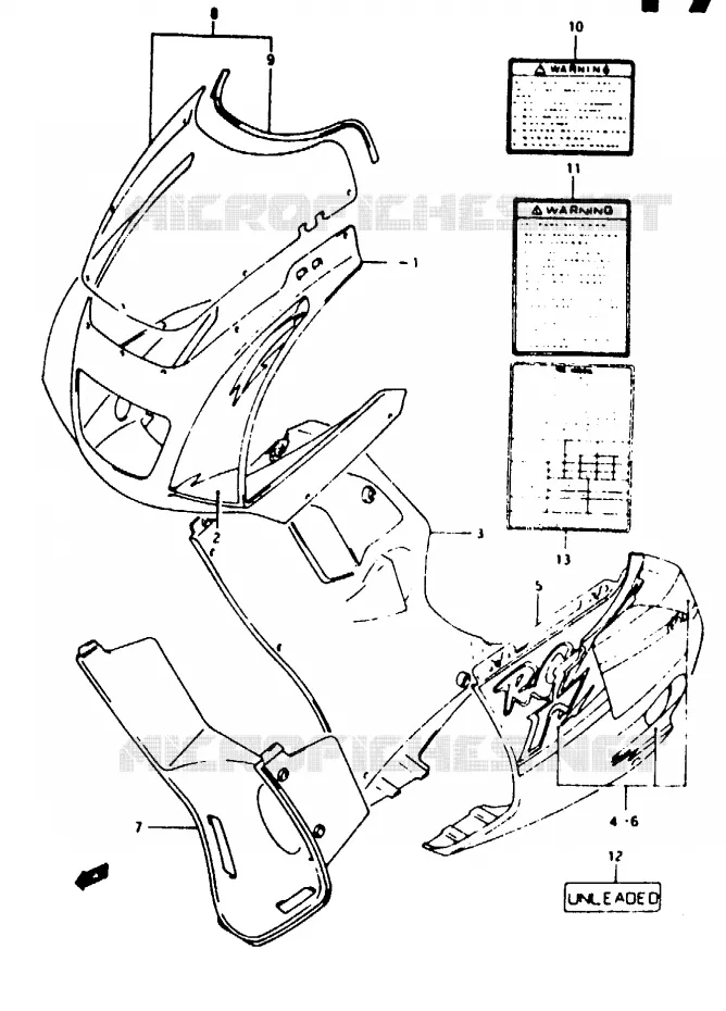 CARENAGES - ETIQUETTES (MODELE R) Suzuki MOTO 125 RG 1993  RG125FUP(N/P/R)