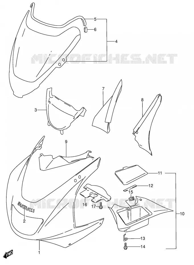 CARENAGES - ETIQUETTES (MODELE V) Suzuki MOTO 600 RF 1994  RF600RUR(E2)