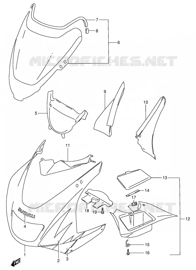 CARENAGES - ETIQUETTES (RF900RT/RV) Suzuki MOTO 900 RF 1994  RF900RR(E2)