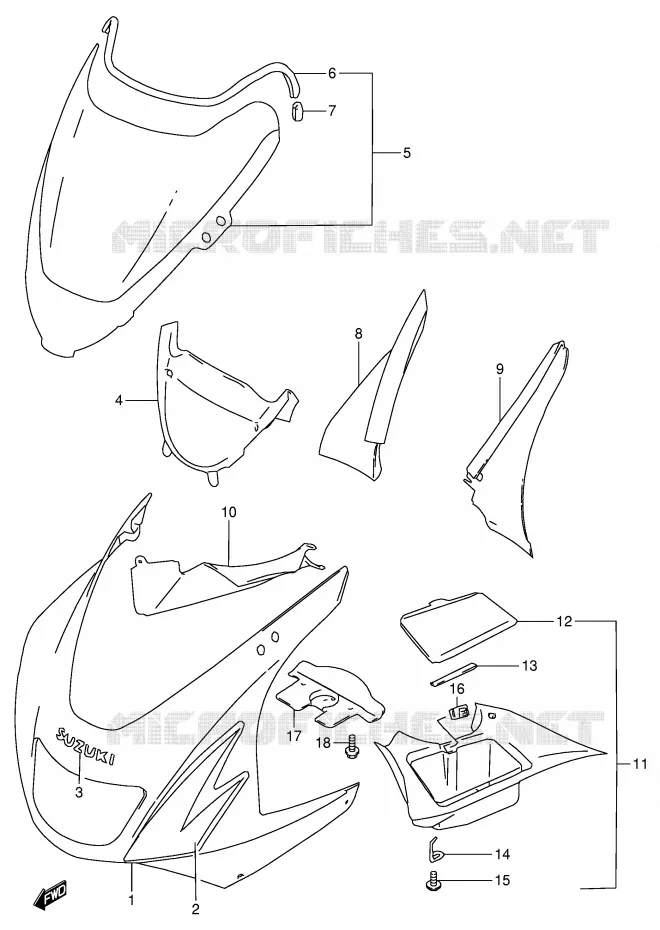 CARENAGES - ETIQUETTES (RF900RW) Suzuki MOTO 900 RF 1995  RF900RS(E2)