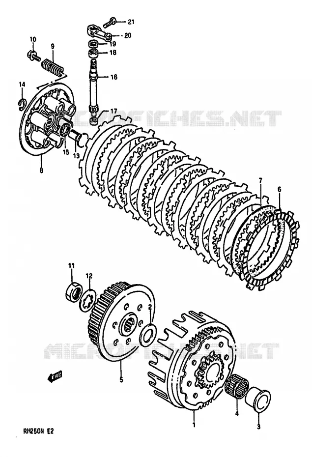EMBRAYAGE (MODELE K/L/M) Suzuki MOTO 250 RM 1992  RM250 N (E02,E04,E24)