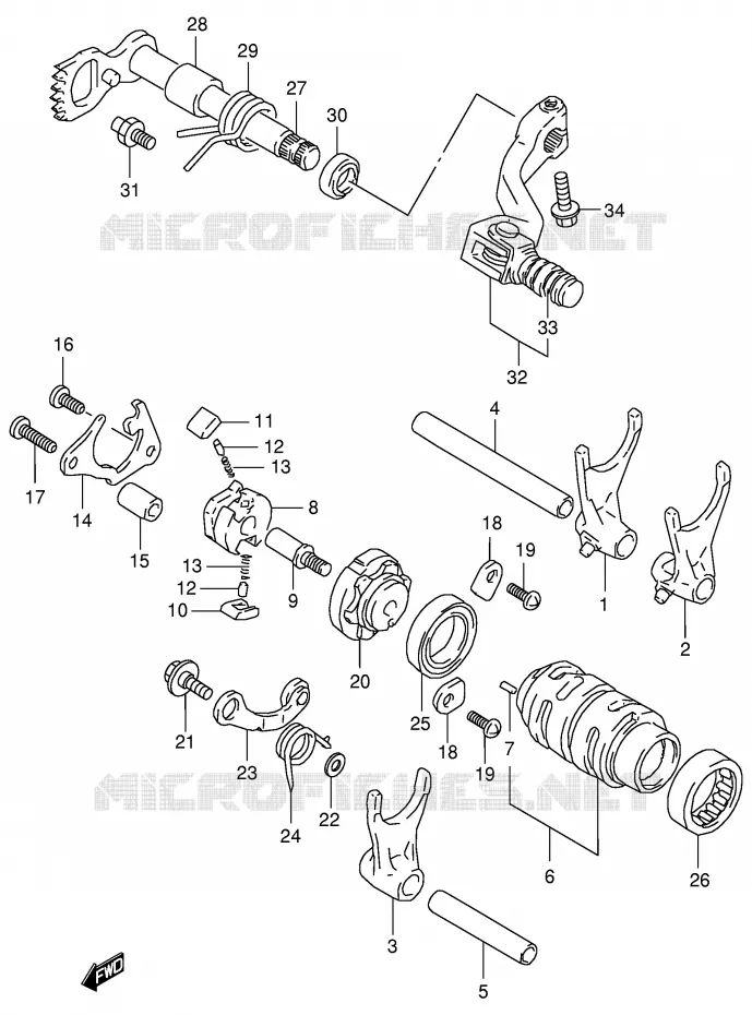 ENSEMBLE DE SELECTION DE VITESSES (MODELE T/V) Suzuki MOTO 125 RM 2000  RM125Y(E2)