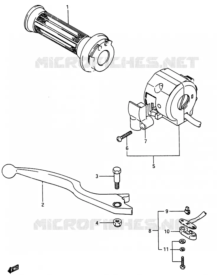 ENSEMBLE LEVIER - COMMODO DROIT (MODELE G) Suzuki MOTO 250 RG 1987  RG250FH(G/H)