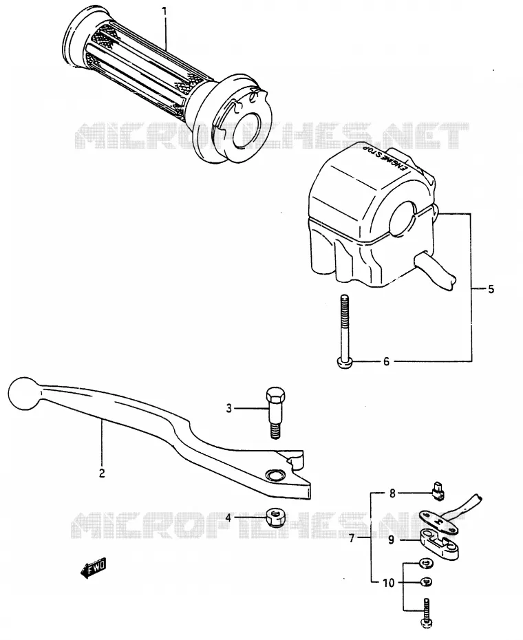 ENSEMBLE LEVIER - COMMODO DROIT (MODELE H) Suzuki MOTO 250 RG 1987  RG250CH(G/H)